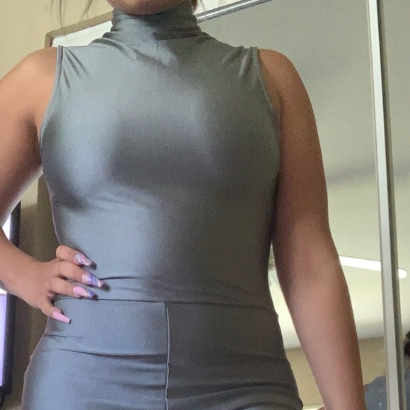 Grey Metallic Biker Short Romper - Picture 4 of 6